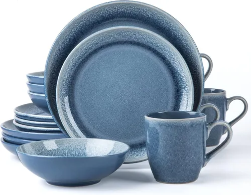Vista 24 de ARORA SKUGGA Juego de vajilla redonda de cerámica de 16 piezas de 4, platos, platos pequeños, cuencos y tazas - Negro mate (472979)
