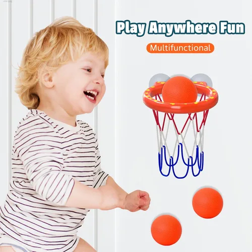 Vista 6 de Juguetes de baño – Aro de baloncesto para bañera para niños pequeños, niños y niñas 4 bolas sin agujero y ventosas fuertes Divertido juguete