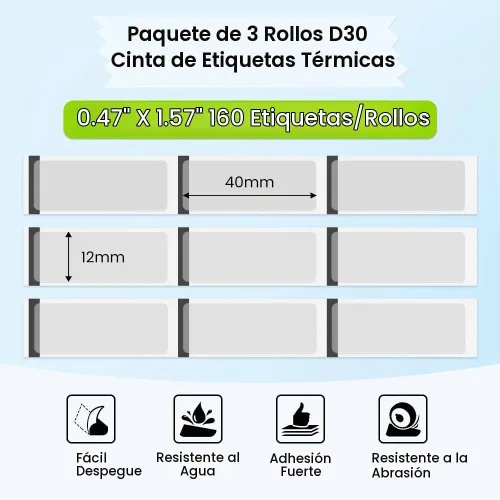 Vista 2 de Phomemo Labels D30 - Cinta de etiquetas autoadhesivas, etiquetas maestras de impresión negra sobre transparente, papel térmico autoadhesivo, 0.472 x