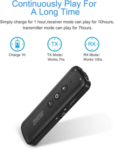 Vista 4 de Transmisor Bluetooth 5.3 3 en 1, receptor Bluetooth, adaptador inalámbrico, adaptador de audio Bluetooth con salida estéreo AUX de 0.138 pulgadas
