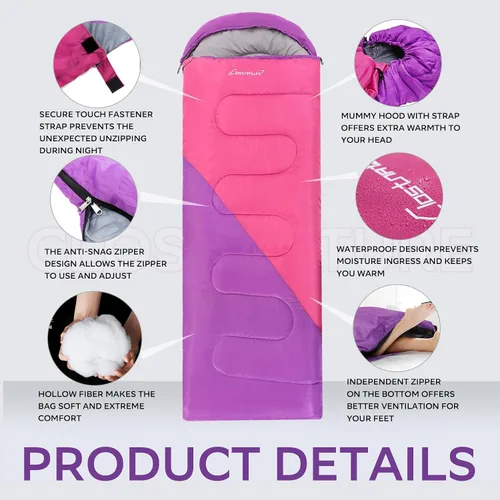 Vista 6 de Clostnature - Saco de dormir para adultos y niños - Saco de dormir ligero para camping para niñas, niños, jóvenes, saco de dormir ultraligero
