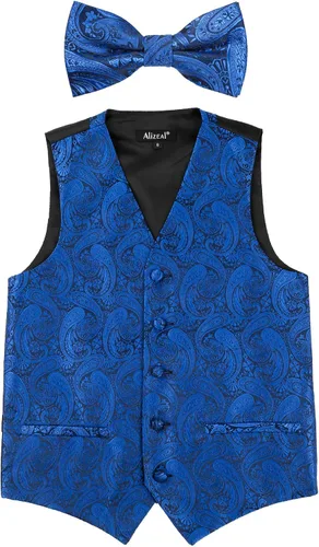 Vista 7 de Alizeal Conjunto de 2 piezas de corbata de lazo preatada de jacquard de cachemira con estampado floral clásico para niños