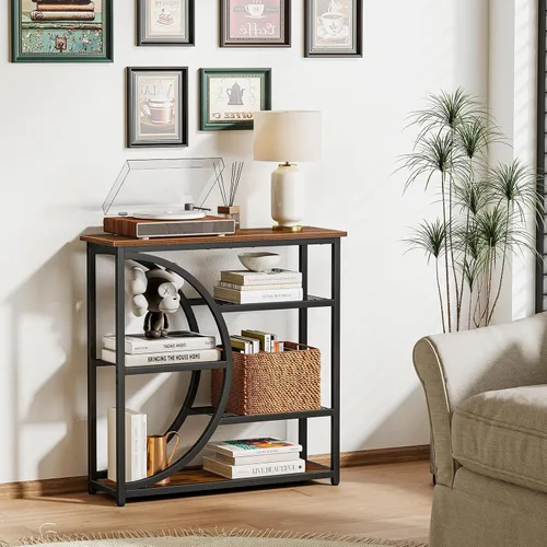 Vista 5 de Snughome Mesa de entrada, mesa de consola estrecha, mesa de sofá industrial con estantes de almacenamiento de 5 niveles, mesa de entrada