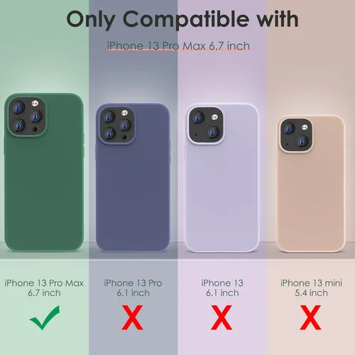 Vista 4 de CALOOP Funda delgada para iPhone 13 Pro Max, silicona líquida suave a la piel, marco duro resistente a prueba de golpes, con forro de microfibra