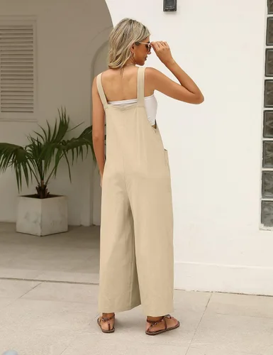 Vista 7 de Ynhonra Monos casuales para mujer con bolsillos, overol suelto de pierna ancha