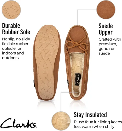 Vista 2 de Clarks, Pantuflas de gamuza tipo mocasín para mujer