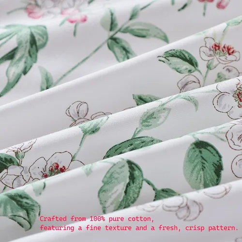 Vista 6 de Helthep Funda de edredón floral tamaño Twin, 100% algodón, con estampado de flores rosas, funda de edredón vintage botánica con hojas verdes, funda