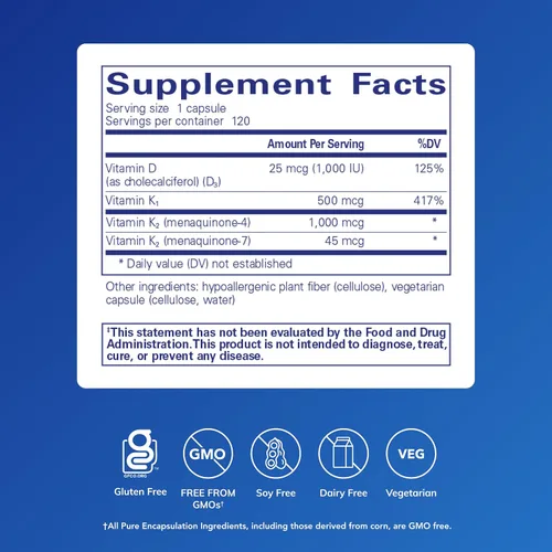 Vista 2 de Pure Encapsulations Synergy K - con vitamina K1, K2 y D3 - Apoya los huesos, los vasos sanguíneos, la elasticidad vascular y la utilización