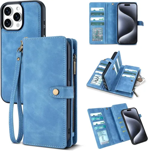 Vista 77 de TwoHead Funda tipo cartera para iPhone 12 Pro Max con tarjetero, funda magnética desmontable para teléfono 12 Pro Max, piel sintética, a prueba