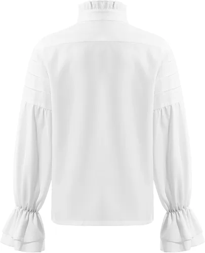 Vista 2 de Camisa de pirata para niños, blusa victoriana renacentista de vampiro, camiseta con cuello de vuelta, camiseta para fiesta de Halloween, Blanco B