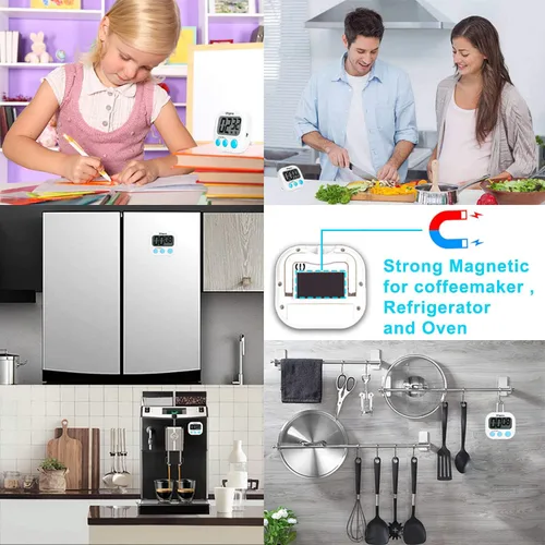 Vista 5 de Uigos. Temporizador digital de cocina II 2.0, de dígitos grandes. Con alarma fuerte, base magnética y soporte. Para cocinar, hornear, hacer