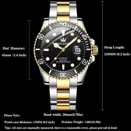 Vista 6 de OLEVS Relojes mecánicos automáticos para hombre, cuerda automática, de acero inoxidable de lujo, sin batería