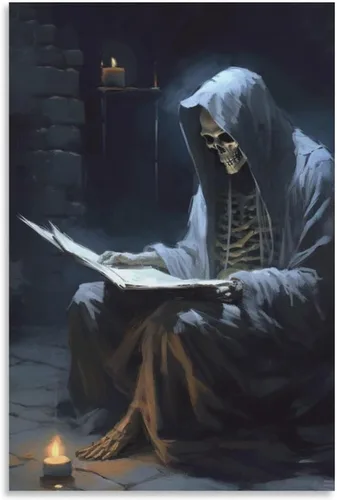 Vista 13 de HHGaoArt Lienzo gótico para pared, póster de fantasmas de Halloween, imagen espeluznante en lienzo