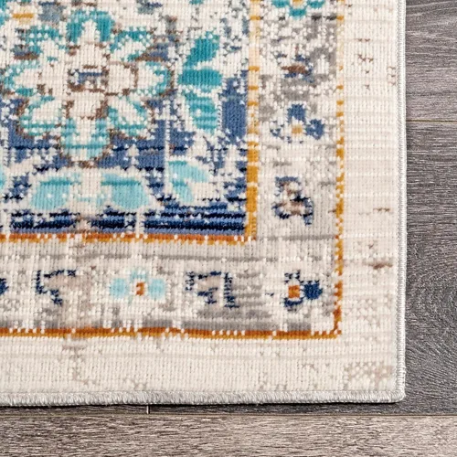 Vista 3 de nuLOOM Ainsley - Alfombra oriental persa de 3 x 5 pies para sala de estar, dormitorio, comedor, entrada, cocina, azul/marfil