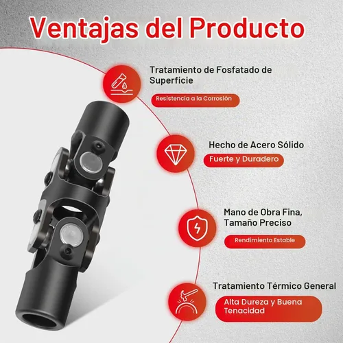 Vista 3 de CCIYU 3/4" Redondo -3/4" Redondo Liso Negro Dirección U-joint Doble 5.630 in