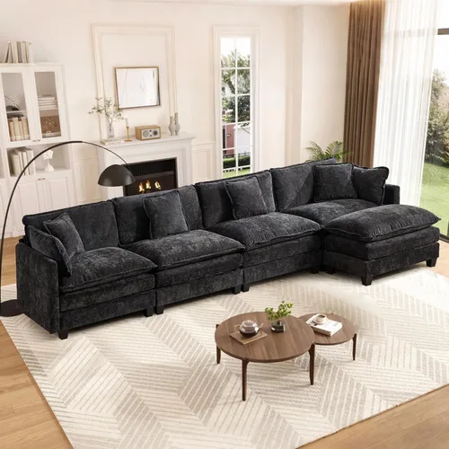Vista 84 de Sofá seccional modular convertible de 76.7", sofás de dos plazas de chenilla con asiento profundo y cojines tipo loveseat para sala de estar, Beige