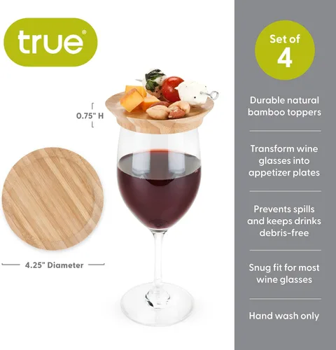 Vista 3 de True Platos de aperitivo de vidrio de bambú, cubiertas para tazas, cubiertas de madera para copas de vino, platos de cóctel para vino, accesorios