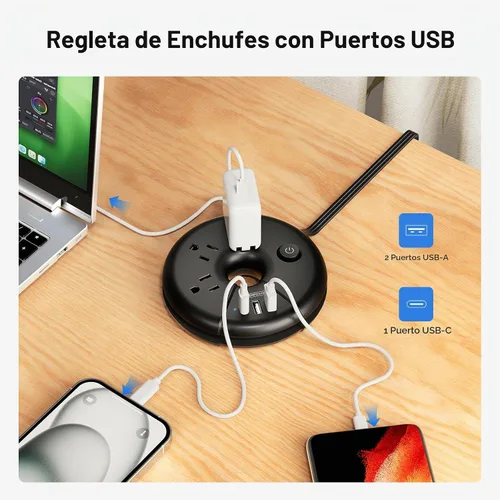 Vista 7 de NTONPOWER Regleta de alimentación de viaje, regleta portátil aprobada para cruceros con 3 tomas, 3 USB (1 USB C), cable de extensión de viaje de 5