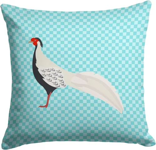 Vista 136 de Caroline's Treasures BB8163PW1414 Beltsville - Almohada decorativa de tela a cuadros pequeños, color blanco, pavo y gallina azul, lavable a máquina