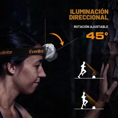 Vista 4 de EverBrite Linterna frontal LED, 4 modos de iluminación, cabezal giratorio con diadema ajustable, IPX4 resistente al agua, perfecto para correr