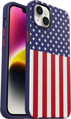 Vista 5 de OtterBox iPhone 14 Plus Serie Symmetry+ - Funda con bandera americana, ultra elegante, se ajusta a MagSafe, bordes elevados para proteger la cámara