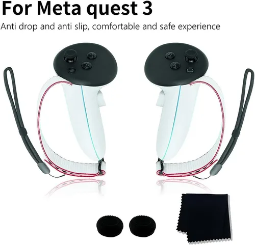 Vista 4 de AZURAOKEY Compatible with Meta 3 Accessories Bundle Battery Cover Replacement Kit Adjustable Active Straps Metal Ring Buckle Lens Cloth Joystick