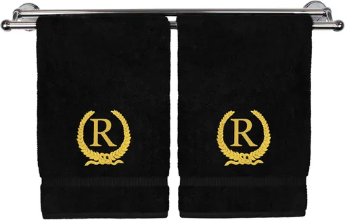 Vista 67 de Toalla de mano con monograma, regalo personalizado, 16 x 30 pulgadas, letra blanca bordada con diseño de corona en toalla negra, extra absorbente