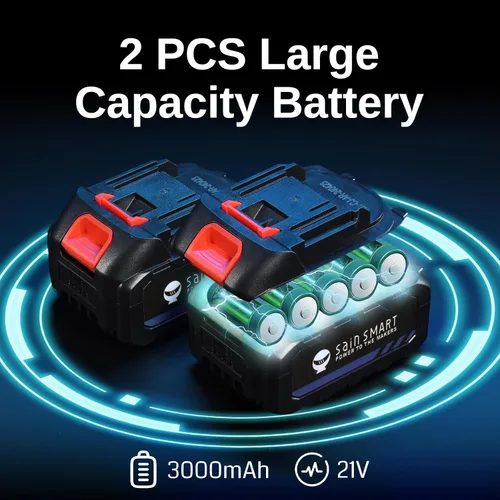Vista 2 de SainSmart Mini motosierra eléctrica portátil inalámbrica de 6 pulgadas, súper sierra de mano con 2 baterías de 3000 mAh, gafas y guantes, para poda