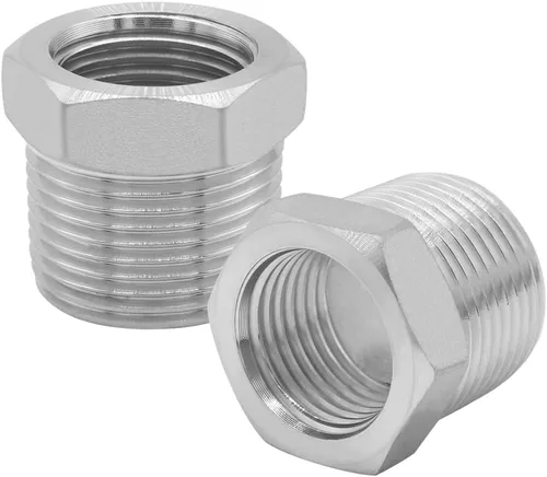 Vista 9 de Joywayus Reductor de buje de cabeza hexagonal de acero inoxidable, montaje de tubería 1 NPT macho × 1/2 NPT hembra (paquete de 2)