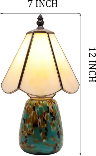 Vista 2 de Tiffany Style Stained Glass Table Lamp 12 Inch - Milky White Mushroom Lamp, 7X7X12 Inch,Mini Night Light, Glass Base, Accent Light,E12 Bulb