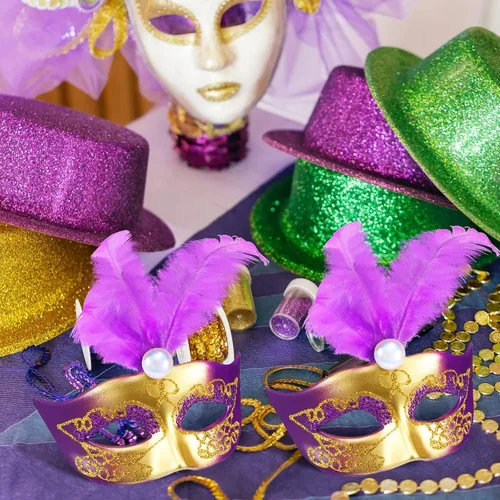 Vista 5 de 24 piezas de mini máscaras de máscaras, máscaras pequeñas para decoración de pasteles, Mardi Gras, centro de mesa veneciano para decoración