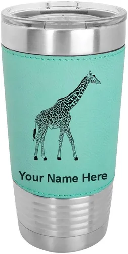Vista 20 de LaserGram Vaso aislado al vacío de 20 onzas, jirafa, grabado personalizado incluido (piel sintética, estilo béisbol)