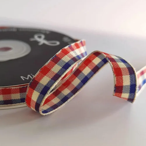 Vista 4 de Cinta a cuadros de guinga – 25 yardas, rojo y azul (3/8 pulgadas) para decoración de Navidad y embalaje de regalo