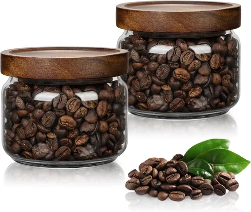 Vista 13 de 1 tarro de almacenamiento de vidrio con tapas herméticas, recipiente de café de 54 onzas líquidas (54.1 fl oz) con tapa de madera, recipiente
