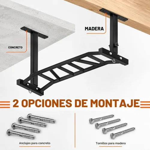 Vista 6 de Barra de dominadas de montaje en techo de 48 pulgadas, barra de dominadas de agarre múltiple resistente para garaje, gimnasio en casa