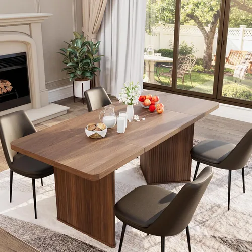 Vista 13 de Bigbiglife Mesa de comedor de 63 pulgadas para 6, mesa de comedor para interiores y exteriores con patas de madera, mesa de cocina con mesa grande