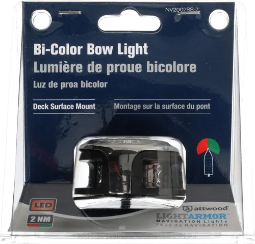 Vista 8 de attwood NV2002SS-7 LightArmor - Luces de navegación de 2 millas, montaje en cubierta, redonda, bicolor, iluminación LED, carcasa inoxidable