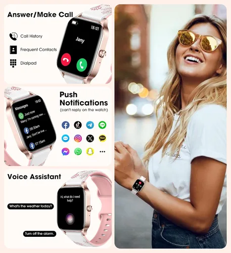 Vista 2 de Reloj inteligente para mujer (respuesta/hacer llamadas), pantalla HD de 1.83 pulgadas, frecuencia cardíaca 24/7/Spo2/Sleep/Monitor, podómetro