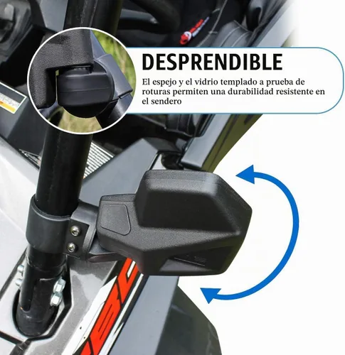 Vista 5 de UTV Kit de espejo retrovisor lateral (paquete de 2) – Compatible con barra redonda de jaula enrollable de 1.6 a 2 pulgadas – Se rompe y ajustable