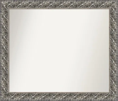 Vista 205 de Amanti Art Espejo de baño plateado para sobre fregadero, 26 x 26 pulgadas, espejo cuadrado de níquel pulido, marco de madera tradicional mediano, se