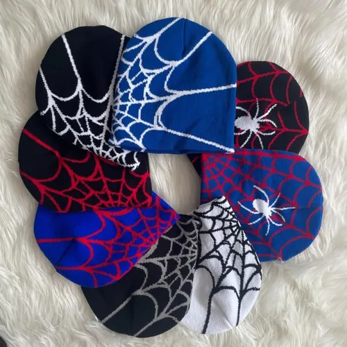 Vista 2 de Gorro de punto para hombres y mujeres, unisex, para adultos, cálidos, de invierno, Y2K, con patrón de araña gótica, sombreros de punto