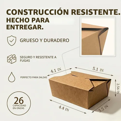 Vista 4 de Kaderron 80 piezas 26 oz (780 ml) contenedores de comida desechables para llevar, cajas de comida marrón, caja de papel kraft para llevar apta