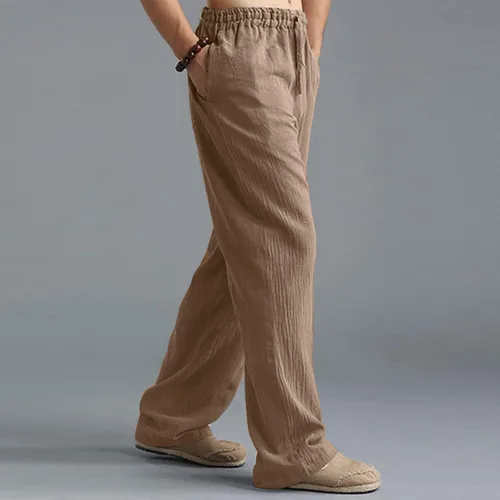 Vista 6 de Shiyingl Men's Sweatpants Casual Loose Fit Wide Leg Linen Pants Comfy Stretch Tech Pant Full Length Trouser with Drawstring