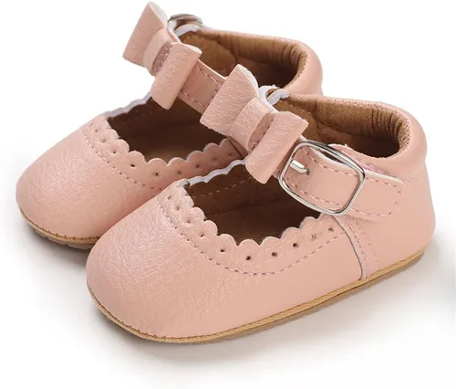 Vista 5 de COSANKIM Zapatos planos Mary Jane para bebés y niñas, suela de goma antideslizante, zapatos de vestir de princesa para boda