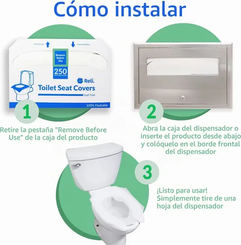 Vista 3 de Reli. Fundas de asiento de inodoro (2000 piezas, 8 paquetes de 250) desechables Disposable Toilet Seat Cover 14x16" (Half-Fold) Paper Liners for