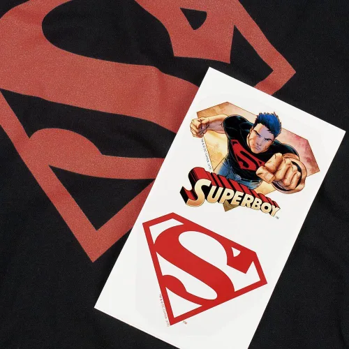 Vista 6 de Camiseta y calcomanías con logotipo de Superman de DC Comics, Negro
