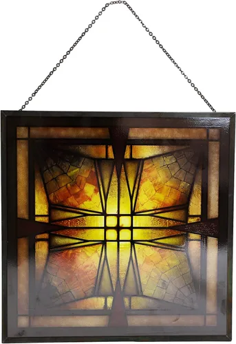 Vista 7 de Ebros Frank Lloyd Wright Thomas - Lámpara de techo para entrada de casa, diseño de vitrales, arte con marco de metal, decoración de pared