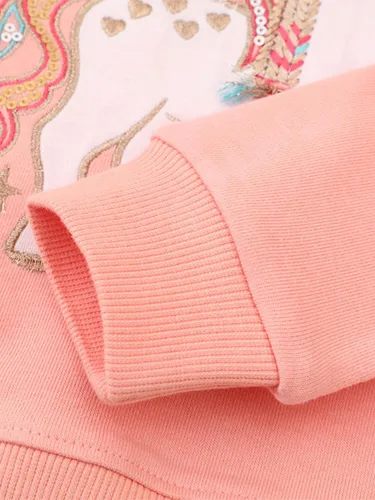 Vista 5 de Little Hand Sudaderas con capucha para niñas pequeñas, cuello redondo, manga larga, collage, camisetas para niños