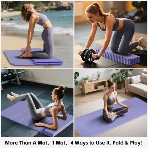 Vista 4 de Esterilla de yoga plegable extra gruesa (0.394 pulgadas), TPE certificado SGS, antideslizante y sin olor, diseño de 12 pliegues para ultra