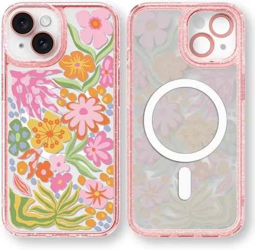 Vista 98 de Compatible para iPhone 13 Funda Bonita Estética - Funda para Teléfono Rosa con Purpurina con Protector de Cámara - Diseño de Cubierta